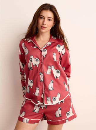 Cyberjammies Womens Feline love piped shirt