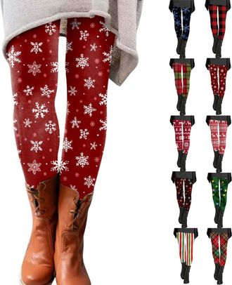 Generic Christmas Leggings for Women UK Reindeer Printed Xmas Pants Comfortable Casual Christmas Legging Slim Fit High Waist Stretchy Pants Christma Novelty P