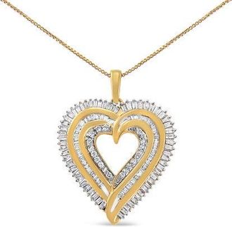 House of Brilliance Silver 1 1/2 Cttw Baguette Diamond Composite Heart 18 Inch Pendant Necklace in Yellowwhite at Nordstrom