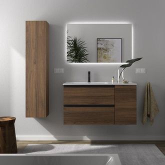 Cygnus Bath Mueble De Ba&ntilde;o Bequia Plus Metal 90cm Nogal Lavabo Porcelana Grifo Izquierda 1p