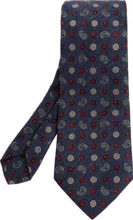 Etro Zijden en Linnen Jacquard Stropdas - Heren - Stropdassen - Blauw - ONE Size - Linnen - Accessoires