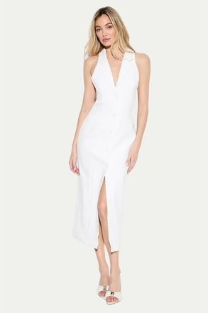Misspap Premium Open Back Waistcoat Midi Dress in Ivory at Nordstrom, Size 12