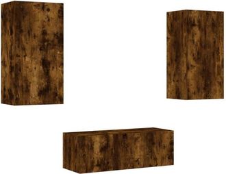 vidaXL Vidaxl - Muebles Tv Pared Con Led 4 Pzas Madera Ingenier&iacute;a Roble Ahumado