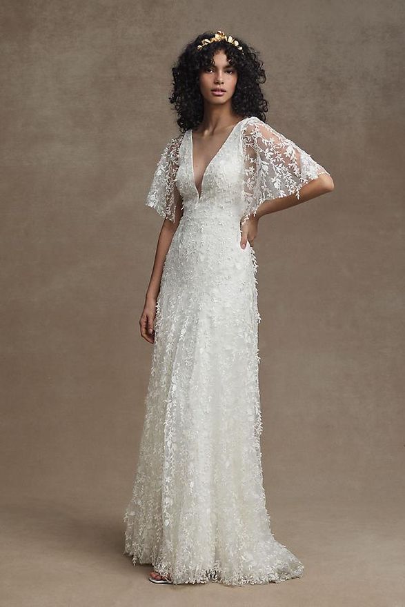 Jenny by Jenny Yoo Lourdes V-Neck Convertible-Sleeve Lace Wedding Gown