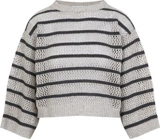 Brunello Cucinelli Neutrale Trui - Dames - Ronde hals truien - Veelkleurig - L - Nylon - Truien & Vesten