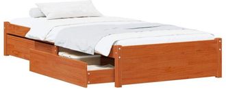 vidaXL Bed Frame with Drawer with Storage 3 pcs Wax Brown Pine Wood vidaXL