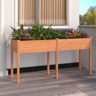 vidaXL Vidaxl - Jardinera Con Forro Madera Maciza De Abeto Marr&oacute;n 161x45x76 Cm