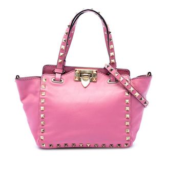 Valentino Pre-owned Valentino Mini Leather Rockstud Trapeze Satchel Ladies 39P95Q02KXR78PGM