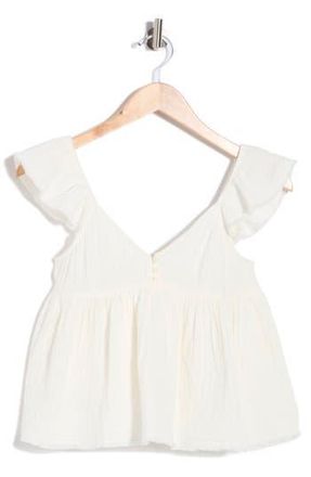 Abound Cotton Gauze Flutter Sleeve Babydoll Top in Ivory at Nordstrom Rack, Size X-Small