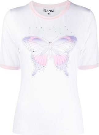 Ganni White Graphic Crew Neck T-Shirt