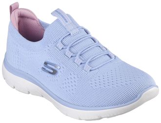 Skechers Slip-On Sneaker SKECHERS SUMMITS, Damen, Gr. 35, blau (hellblau), Textil, Schuhe Slip-On Sneaker, Freizeitschuh, Halbschuh, Slipper mit flexibler Trak
