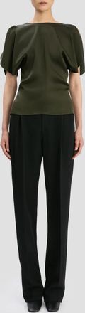 Victoria Beckham Draped Sleeve Top In Dark Olive