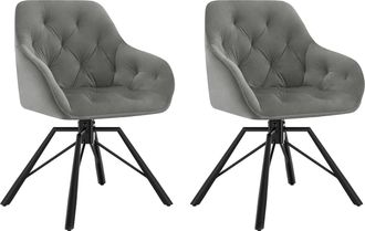 Woltu 2x Sill&oacute;n/silla De Comedor Acolchado Giratorio 360&deg; Sala De Espera Moderna En Terciopelo Elegante Con Reposabrazos, Gris Oscuro - Woltu