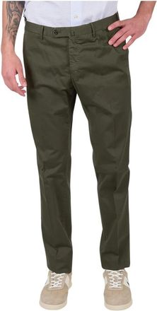 Pantaloni Torino Groene slim stretch katoenen broek - Heren - Chinos - Groen - L - Katoen - Broeken