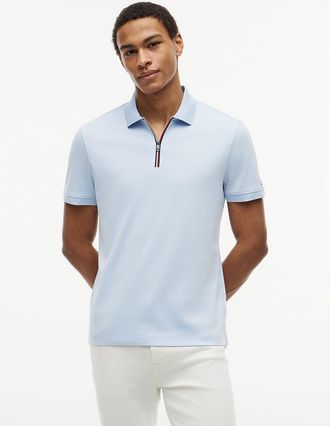Tommy Hilfiger Mens Regular Fit Smooth Cotton Zip Polo - Blue - M