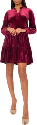 Halogen Velvet Long Sleeve Tiered Minidress in Merlot at Nordstrom Rack, Size Xx-Large