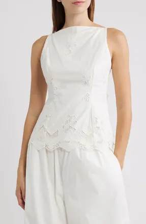 House of CB Nolia Broderie Anglaise Cotton Bow Back Top in White at Nordstrom, Size X-Small