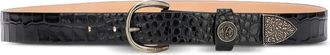 Roberto Cavalli Riem met krokodillen-reliëf en logo - Zwart
