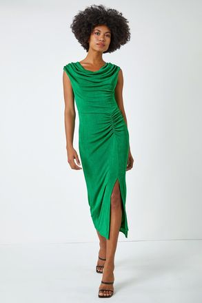Roman Cowl Neck Ruched Midi Dress