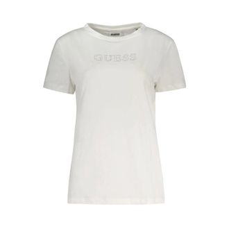 Guess T-Shirts, female, White, Size: XS Short-Sleeve T-Shirt with Rhinestone Details