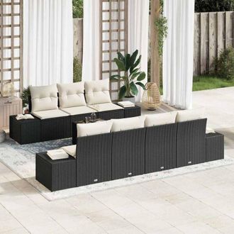 vidaXL Conjunto De Sof&aacute; De Jard&iacute;n 8 Pcs Negro, Crema 55 X 55 X 37 Cm Vidaxl