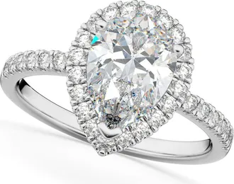 Allurez Pear Cut Halo Lab Diamond Engagement Ring 14K in 2.51Ct/white Gold at Nordstrom, Size 6.5