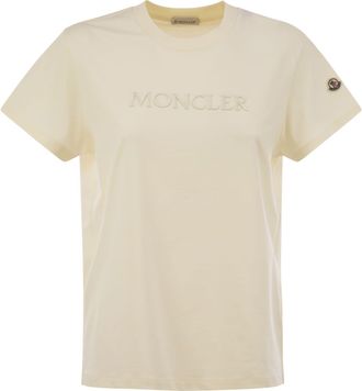 Moncler Cotton T Shirt With Tone On Tone Embroidered Logo