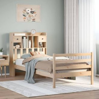 Berkfield Home Bookcase Bed without Mattress 75x190 cm Small Single Solid Wood Pine in Light Brown
