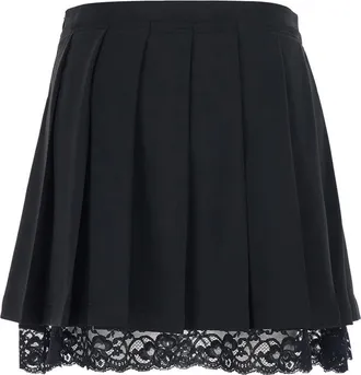 Jucca Pleated Lace-Hem Skirt - Black