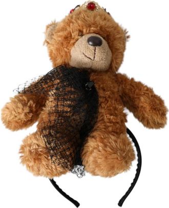Dolce & Gabbana Kristallen Kroon Teddybeer Haarband - Dames - Haaraccessoires - Bruin - ONE Size - Polyester - Accessoires