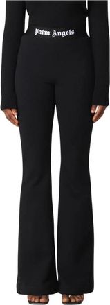 Palm Angels Flared Broek met Elastische Tailleband - Dames - Wijde Broeken - Zwart - M - Broeken