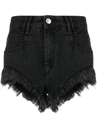 Isabel Marant Shorts denim con orlo sfrangiato - Nero