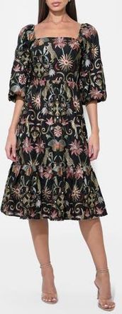 Adelyn Rae Lydia Floral Embroidery Midi Dress in Black at Nordstrom Rack, Size X-Small