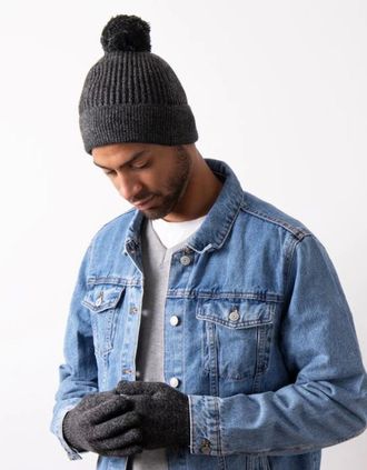 Totes Mens Hat & Glove Set Mens Black / Grey - Size: ONE size