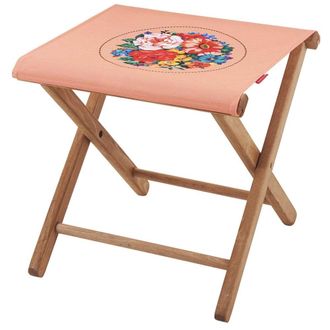 Vent de Boh&egrave;me Taburete plegable de eucalipto y tela outdoor floral rosa