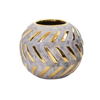 Nearly Natural 6-in Regal Round Stone Vase with Gold Accents in Gray at Nordstrom