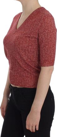 Dolce & Gabbana Womens Wool Tweed V-Neck Sweater Red