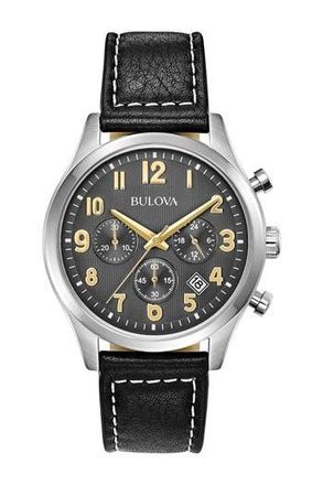 Bulova Mens Quartz Analog Leather Strap Watch, 41mm in Black at Nordstrom Rack