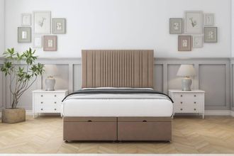 Comfort Beds The Foxy Plush Ottoman Bed Base-54 Floor Standing Headboard in Taupe | Size: Small Single