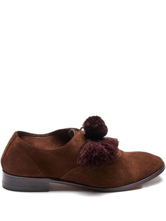 Suicoke pompom-embellished loafers - unisex - Rubber/Suede/Suede - 10 - Brown