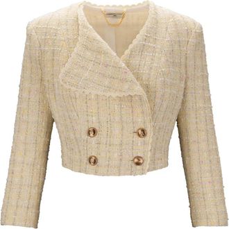 Elisabetta Franchi Tweed Jassen - Dames - Blazers - Geel - M - Tweed - Jassen