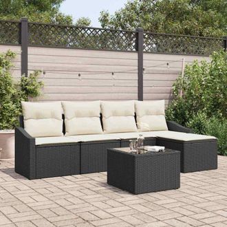 vidaXL Conjunto De Sof&aacute; De Jard&iacute;n 6 Pcs Negro Polirat&aacute;n Vidaxl
