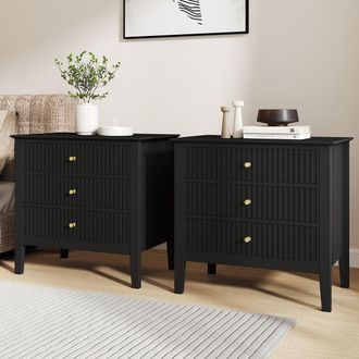 Melody Maison Pair Of Large 3 Drawer Bedside Tables - Hales Black Range