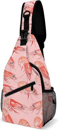 Generic Shrimp Pattern Mens Shoulder Bags Sling Crossbody Backpack Travel Hiking Chest Bag with Small Side 38x20cm