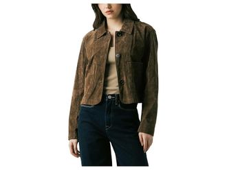 Blank NYC Real Suede Cropped Blazer Womens Jacket Black Coffee : LG, Leather