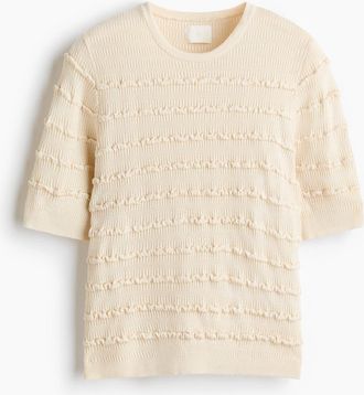 H&M Frill-trimmed Knitted Top in Cream at Nordstrom, Size X-Small