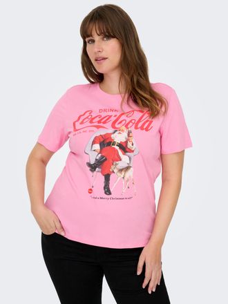 Only Carmakoma Kurzarmshirt ONLY CARMAKOMA CARCOCA COLA XMAS LIFE S/S TOP JRS, Damen, Gr. M, sachet pink print:santaand deer, Jersey, Obermaterial: 100% Baumwolle, b