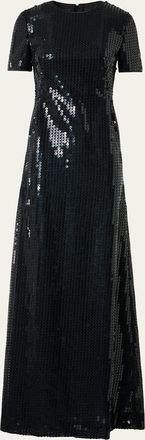 Akris Short-Sleeve Corded Sequin Gown