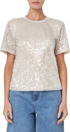 Grey Lab Sequin Padded Shoulder Back Cutout Top in Nude Pink at Nordstrom, Size X-Small