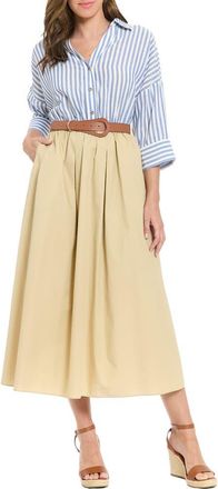 London Times Belted Twofer Midi Dress in Khaki/Blue/White at Nordstrom Rack, Size X-Small